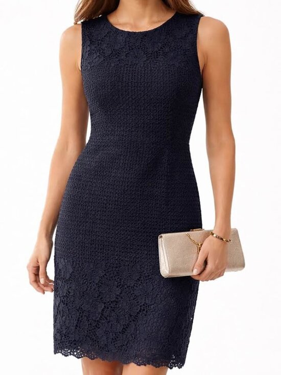 Ann Taylor Dresses & Skirts - Ann Taylor Navy Floral Lace Semi Formal Knee Length Sleeveless Dress [size 8]